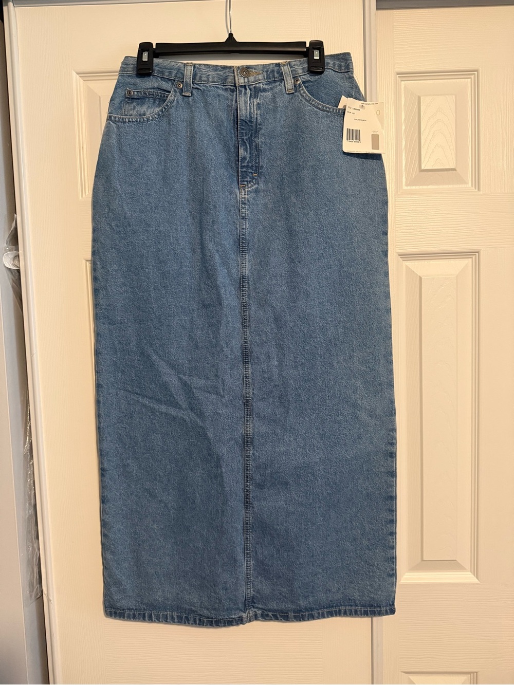 Classic High-Rise Light Blue Denim Maxi Skirt